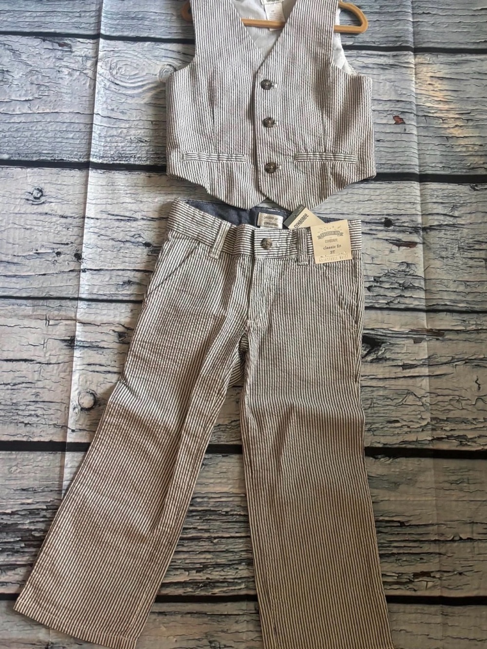 Gymboree blue and white Pinstripe Vest & Pants Set